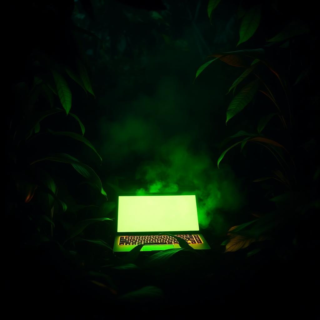 Scroll and quill on a glowing laptop